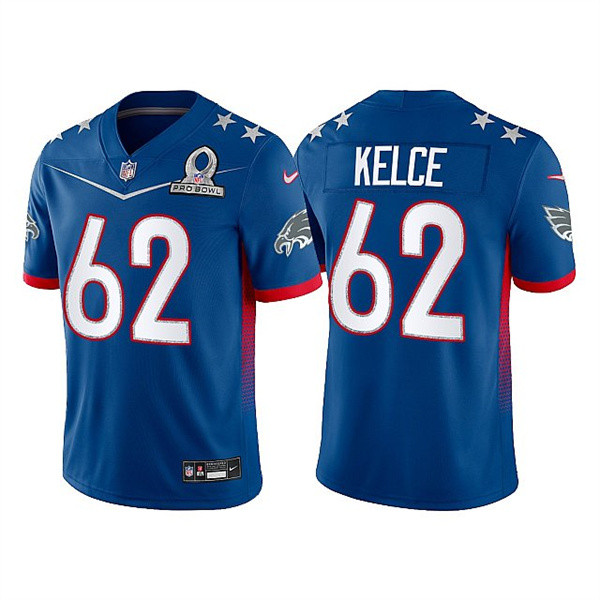 Men's Philadelphia Eagles  #62 Jason Kelce 2022 Royal NFC Pro Bowl Stitched Jersey